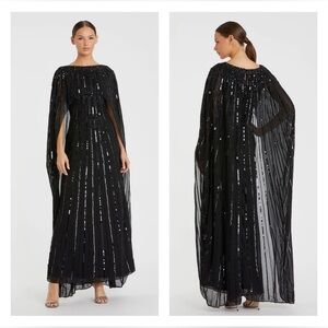 MAC DUGGAL 93869 NWT Black Embellished Beaded Column Cape Gown